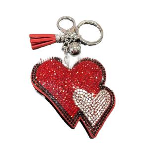 LGS Charms - Hearts - Rhinestone Keychain Fashion Accessory with Tassel