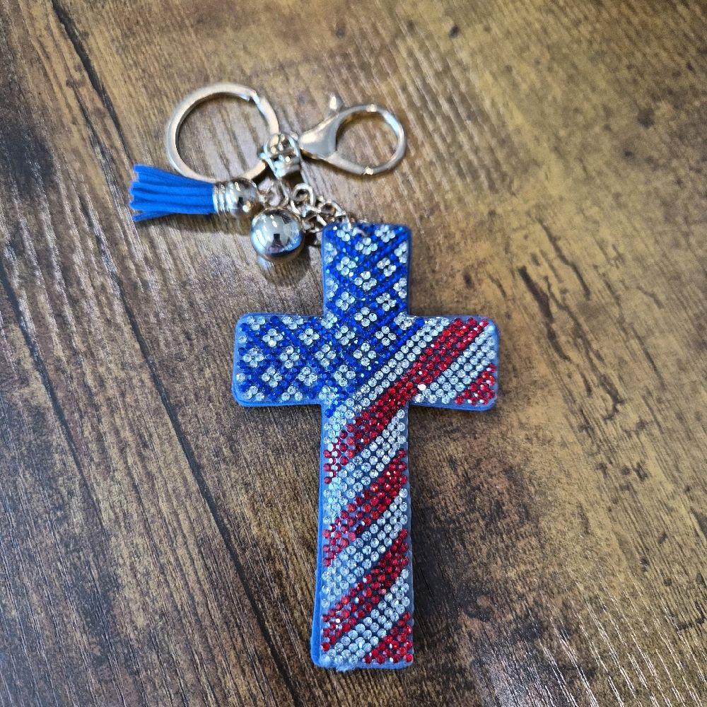 LGS Charms - Crosses/Angel Wings - Rhinestone Keychain Fashion Accessory with Tassel