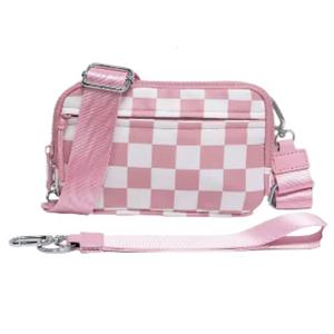 LGS 3 in 1 Wallet RFID protected - Nylon Wristlet & Crossbody Bag for Women, Fits Most Smartphones, Stylish & Versatile wallets purse Casual Lightweight Bag Checkered Pattern Bag